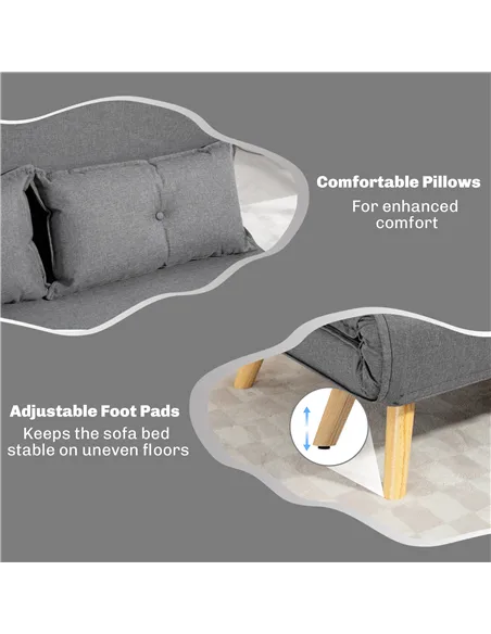 HOMCOM Two-Seater Linen-Look Sofa Bed - Grey