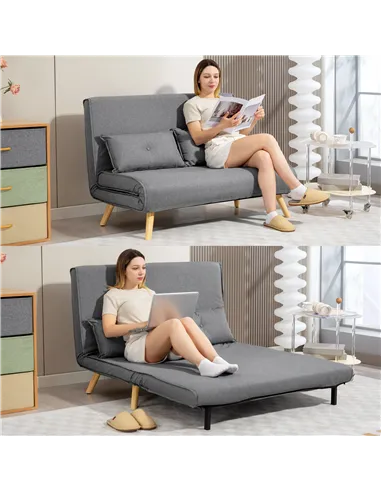 HOMCOM Two-Seater Linen-Look Sofa Bed - Grey