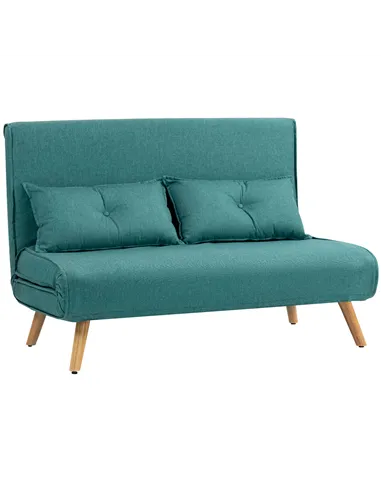 HOMCOM Two-Seater Linen-Look Sofa Bed - Green