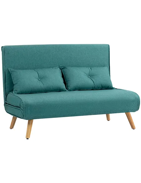 HOMCOM Two-Seater Linen-Look Sofa Bed - Green