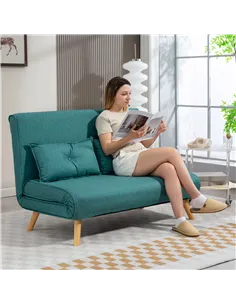 HOMCOM Two-Seater Linen-Look Sofa Bed - Green 2