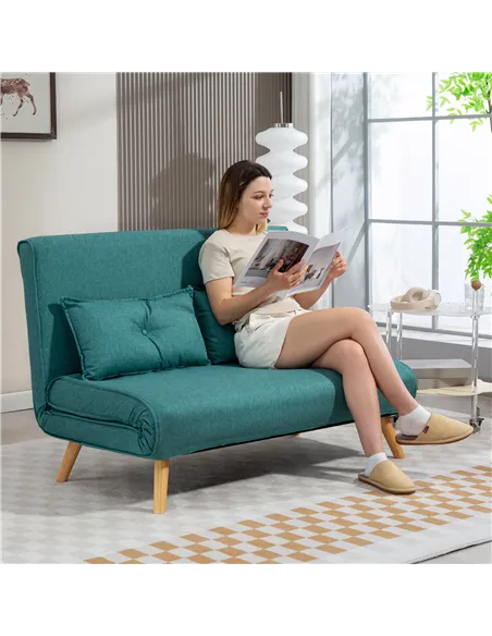 HOMCOM Two-Seater Linen-Look Sofa Bed - Green