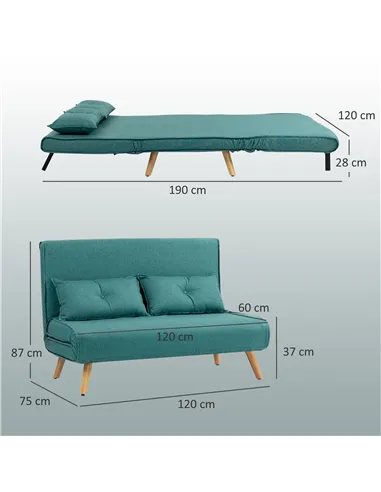 HOMCOM Two-Seater Linen-Look Sofa Bed - Green