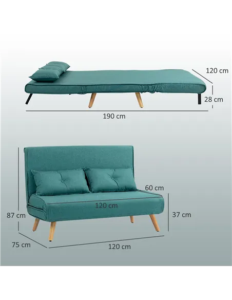 HOMCOM Two-Seater Linen-Look Sofa Bed - Green