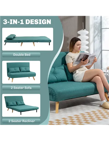 HOMCOM Two-Seater Linen-Look Sofa Bed - Green