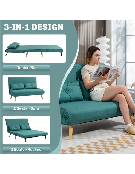 HOMCOM Two-Seater Linen-Look Sofa Bed - Green