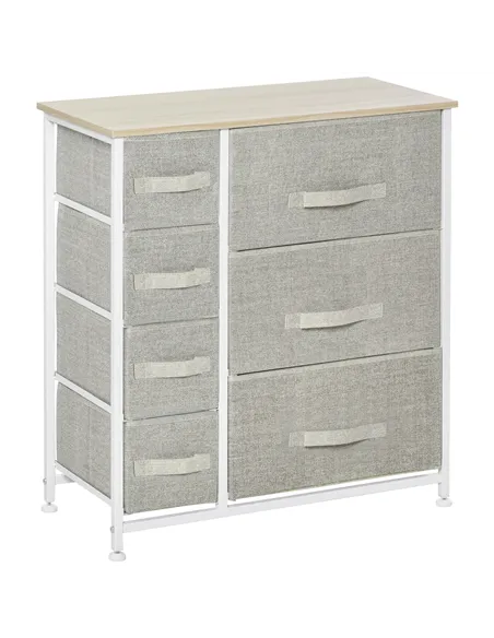 HOMCOM Chest of Drawers with 7 Drawers, Fabric Drawers with Large Storage Space, Drawers Dresser with Metal Frame, Adjustable Fe