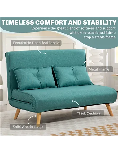 HOMCOM Two-Seater Linen-Look Sofa Bed - Green