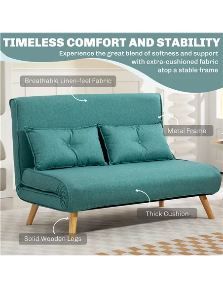 HOMCOM Two-Seater Linen-Look Sofa Bed - Green