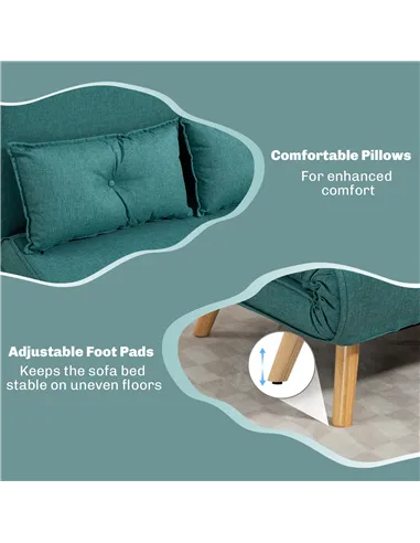 HOMCOM Two-Seater Linen-Look Sofa Bed - Green