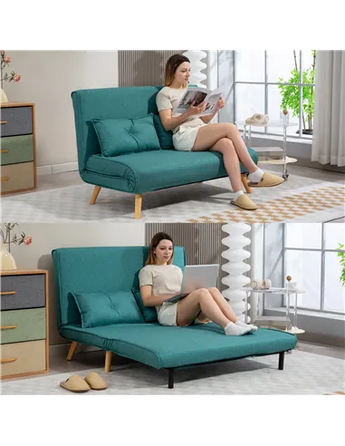 HOMCOM Two-Seater Linen-Look Sofa Bed - Green
