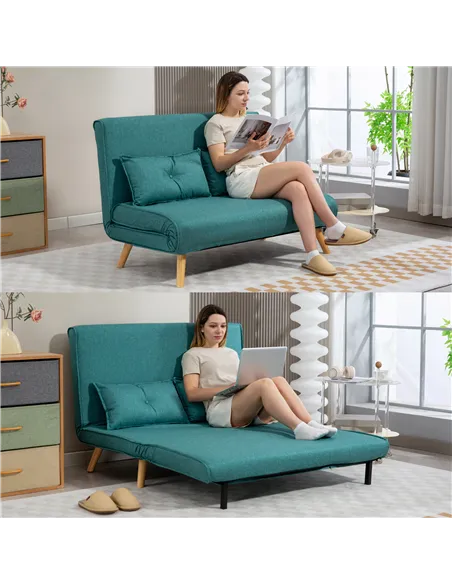 HOMCOM Two-Seater Linen-Look Sofa Bed - Green