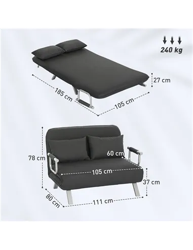 HOMCOM Two-Seater Click-Clack Sofa Bed - Charcoal Grey