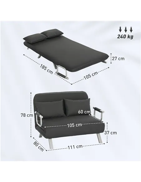 HOMCOM Two-Seater Click-Clack Sofa Bed - Charcoal Grey