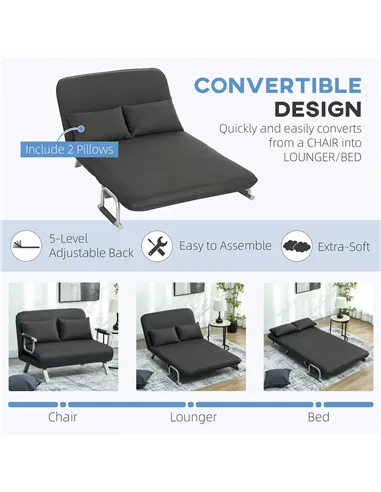 HOMCOM Two-Seater Click-Clack Sofa Bed - Charcoal Grey