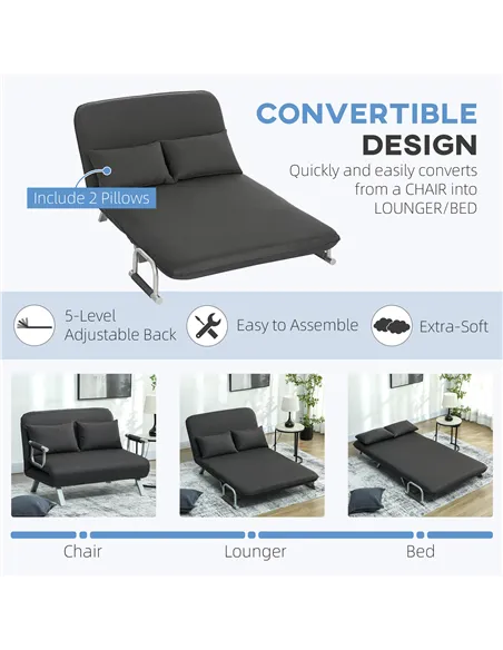 HOMCOM Two-Seater Click-Clack Sofa Bed - Charcoal Grey
