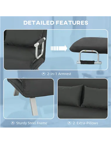 HOMCOM Two-Seater Click-Clack Sofa Bed - Charcoal Grey