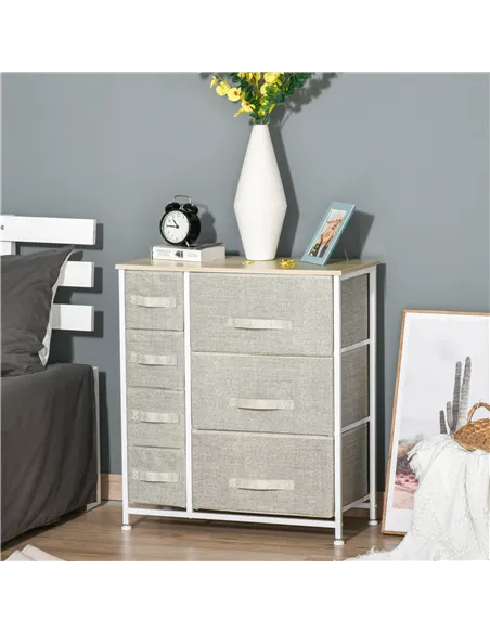 HOMCOM Chest of Drawers with 7 Drawers, Fabric Drawers with Large Storage Space, Drawers Dresser with Metal Frame, Adjustable Fe