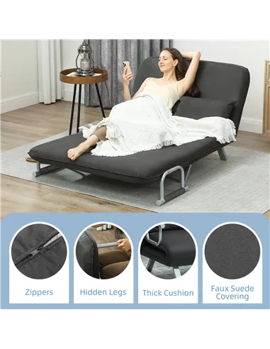 HOMCOM Two-Seater Click-Clack Sofa Bed - Charcoal Grey