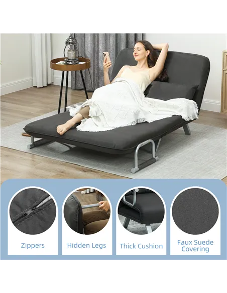 HOMCOM Two-Seater Click-Clack Sofa Bed - Charcoal Grey