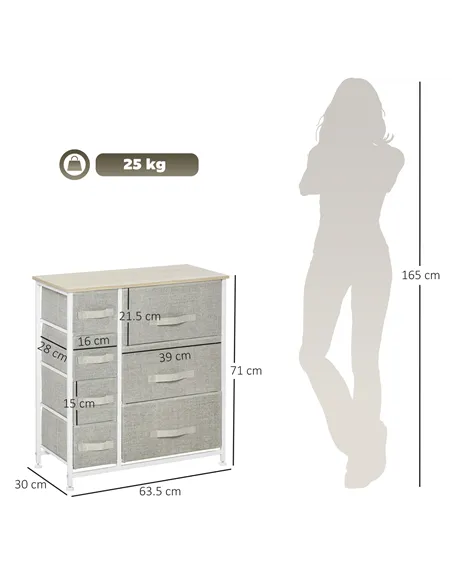 HOMCOM Chest of Drawers with 7 Drawers, Fabric Drawers with Large Storage Space, Drawers Dresser with Metal Frame, Adjustable Fe