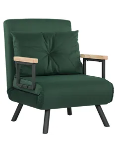 HOMCOM 4-in-1 Velvet-Feel Single Chair Bed, with Pillow - Green