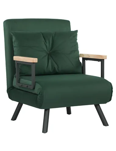 HOMCOM 4-in-1 Velvet-Feel Single Chair Bed, with Pillow - Green
