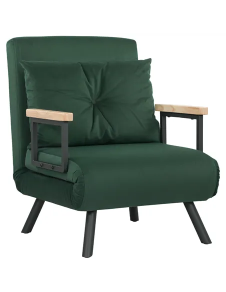 HOMCOM 4-in-1 Velvet-Feel Single Chair Bed, with Pillow - Green