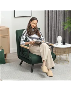 HOMCOM 4-in-1 Velvet-Feel Single Chair Bed, with Pillow - Green 2