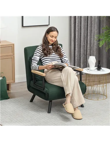 HOMCOM 4-in-1 Velvet-Feel Single Chair Bed, with Pillow - Green