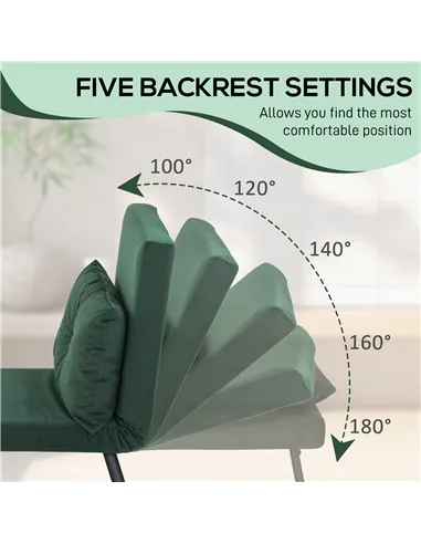 HOMCOM 4-in-1 Velvet-Feel Single Chair Bed, with Pillow - Green