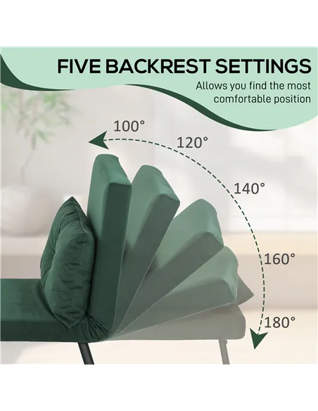 HOMCOM 4-in-1 Velvet-Feel Single Chair Bed, with Pillow - Green