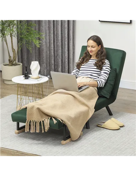 HOMCOM 4-in-1 Velvet-Feel Single Chair Bed, with Pillow - Green