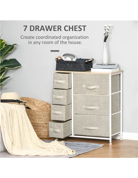 HOMCOM Chest of Drawers with 7 Drawers, Fabric Drawers with Large Storage Space, Drawers Dresser with Metal Frame, Adjustable Fe