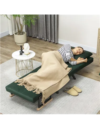 HOMCOM 4-in-1 Velvet-Feel Single Chair Bed, with Pillow - Green