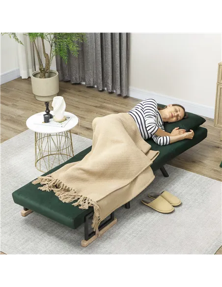 HOMCOM 4-in-1 Velvet-Feel Single Chair Bed, with Pillow - Green