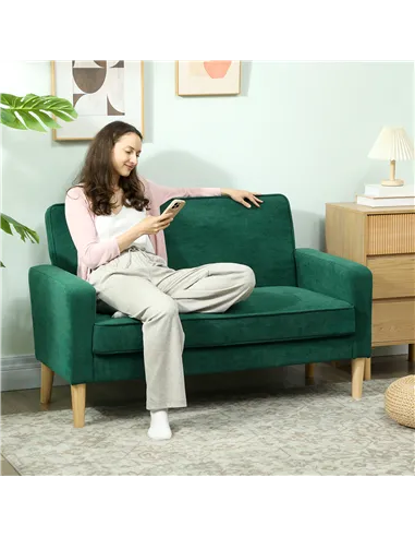 HOMCOM Two-Seater Velvet-Feel Sofa - Green