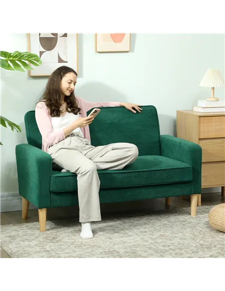 HOMCOM Two-Seater Velvet-Feel Sofa - Green