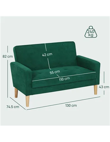 HOMCOM Two-Seater Velvet-Feel Sofa - Green
