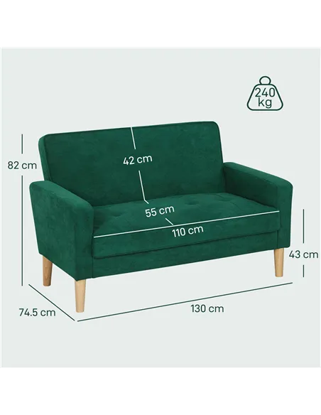 HOMCOM Two-Seater Velvet-Feel Sofa - Green