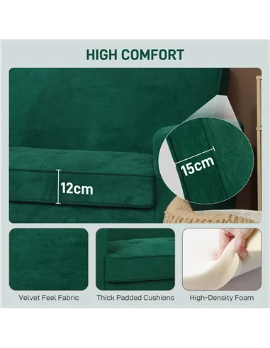 HOMCOM Two-Seater Velvet-Feel Sofa - Green