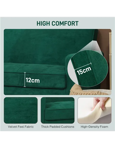 HOMCOM Two-Seater Velvet-Feel Sofa - Green