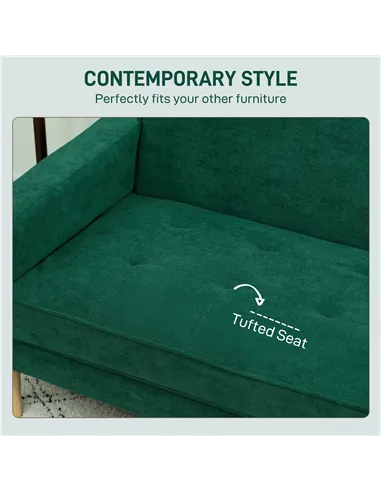 HOMCOM Two-Seater Velvet-Feel Sofa - Green