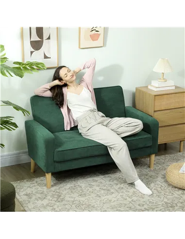 HOMCOM Two-Seater Velvet-Feel Sofa - Green