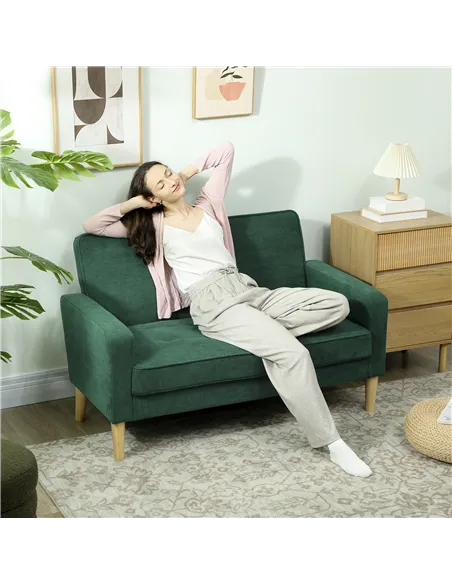 HOMCOM Two-Seater Velvet-Feel Sofa - Green