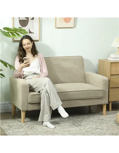 HOMCOM Two-Seater Velvet-Feel Sofa - Beige