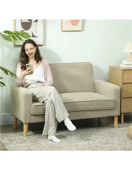 HOMCOM Two-Seater Velvet-Feel Sofa - Beige