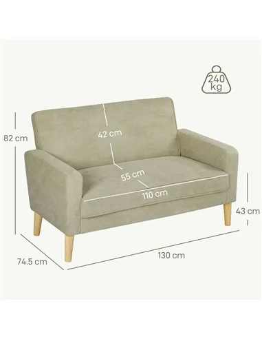 HOMCOM Two-Seater Velvet-Feel Sofa - Beige