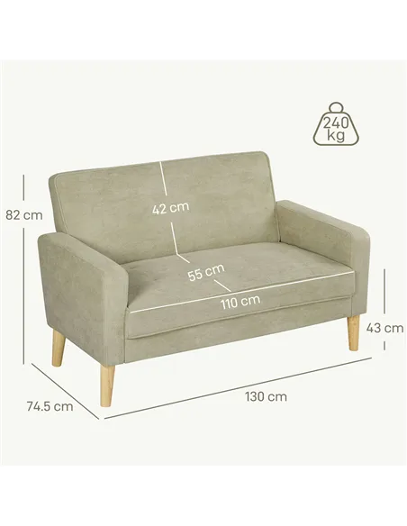 HOMCOM Two-Seater Velvet-Feel Sofa - Beige