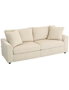 HOMCOM Modern 3 Seater Sofa with Spring Cushion, 212 cm Fabric Jumbo Cord Sofa Couch with 2 Scatter Cushions, Upholstered Cordur